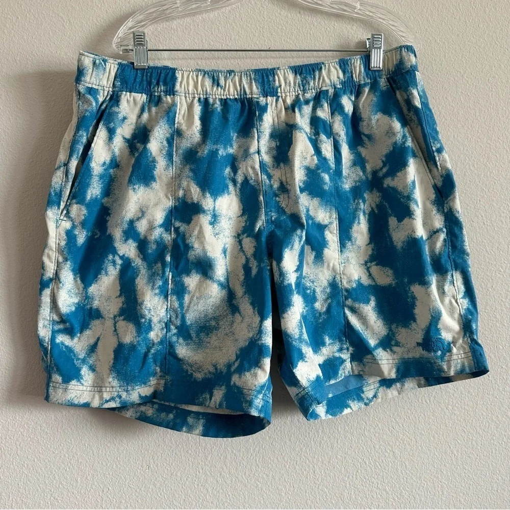 The North Face Men’s Class V Pull On Shorts Retro Blue Tie-Dye Printed Size XL